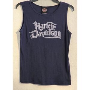 Tank Top-Harley Davidson-Woman's-Navy Blue-Silver Studs on Front-Orlando-Large